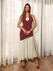 Glamine Vestido de mujer de tirantes finos de color contrastante, vestidos occidentales para mujer, vestido de Pascua para mujer, vestido de manga larga para mujer, vestidos blancos para mujer, mini vestidos para mujer, vestidos de cumpleaños para mujer, vestido formal de verano para mujer, vestido de graduación para mujer - Rojo - Ver 6