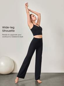 GLOWMODE 33" FeatherFit™ Wide Leg Flare Pants Leggings With Side Pockets Low Impact Yoga Pilates Studio Daily Casual Wear