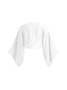 INAWLY Camisa feminina sólida com decote em V profundo e torção frontal, manga comprida, cortada, sexy - Branco - Ver 2