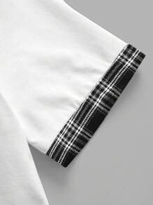 Manfinity VCAY Men's Casual Knit Patchwork Woven Check Short Sleeve POLO Shirt, Suitable For Everyday Wear - White - View 4