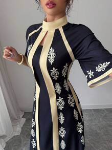 Chiquease Women's Style Retro Print Loose Casual Long Robe - Black - View 5