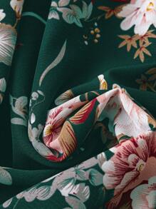 SHEIN Clasi Plus Size Women's Flower Printed Short Sleeve Dress Maxi Women Outfit - Dark Green - View 6