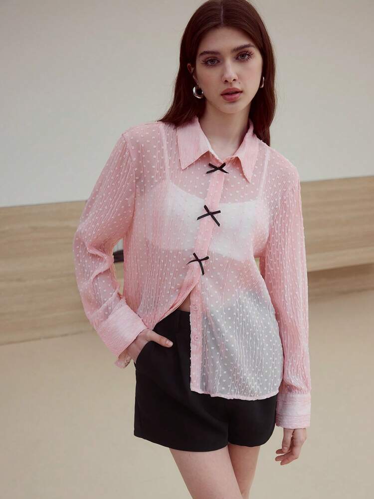 MOTF STUDIO LIGHTWEIGHT TEXTURED BOW DECOR BLOUSE