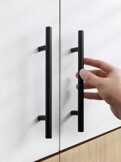 4 件装厨房把手不锈钢 T 型门拉手 76 毫米 96 毫米橱柜旋钮和把手黑色家具把手