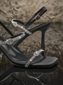 SHUZIA Women's High Heel Rhinestone Strap Sandals Wedding Shoes - Black - View 5