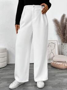 Juhart Plus Size Women Solid Color Pleated Loose Wide Leg Casual Pants Fall Cloth For Women