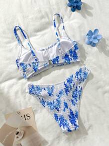 Swim Mod Women's Summer Beach Floral Print Halter Sexy Bikini 2 Pieces Swimwear Set - Pink - View 2