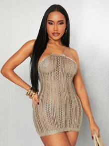 SHEIN SXY 女士镂空性感露背挂脖针织连衣裙