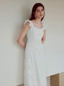 MOTF STUDIO CONTRAST GUIPURE LACE DRESS - White - View 6