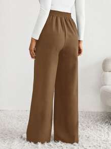 SHEIN Maternity Casual Brown Woven Fabric Long Pants With Zipper Detail And High Stretch For Comfortable Everyday Wear - Brown - View 2