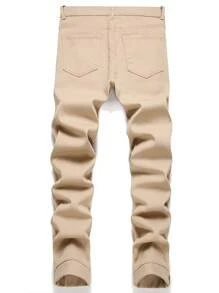 Chillumni Plus Size Men's Casual Plain Color Slim Fit Denim Jeans - Apricot - View 2