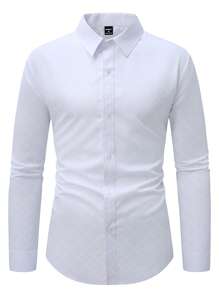 Manfinity Mode Men's Button Down Long Sleeve Slim Fit Business Formal Dress Shirt,Long Sleeve Men Shirt, For Fall Formal, Ceremony - White - View 4