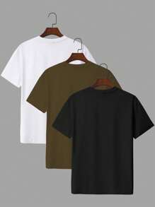 3 piezas Camisetas de manga corta cuello redondo para hombre, verano