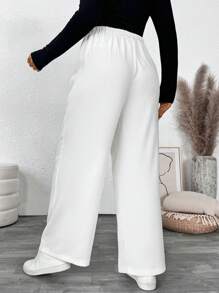 Juhart Plus Size Women Solid Color Pleated Loose Wide Leg Casual Pants Fall Cloth For Women