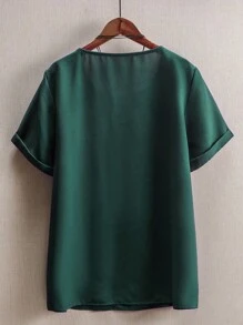 SHEIN LUNE 女士竹叶印花休闲舒适衬衫 - 墨綠色 - 查看 2