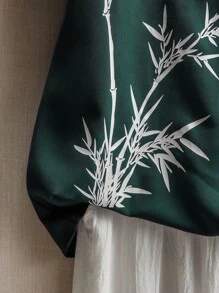 SHEIN LUNE 女士竹叶印花休闲舒适衬衫 - 墨綠色 - 查看 6