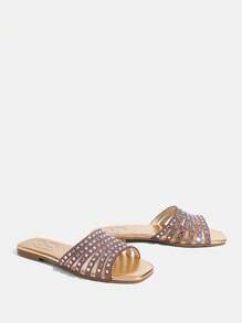 CUCCOO TILAWA Women's Flat Rhinestone Decorated Casual Slippers - Rose Gold - View 9