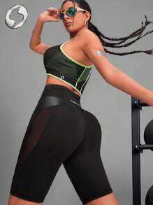 Innovista Women Activewear Foil Print Sports Leggings Shorts, Faux Leather & Metallic Shine Gym Bottom, Breathable Mesh Cut Out & Elastic Workout Outfits, Adjustable Fitness Pants, Sculpting Shapewear, Edgy &Unique Sleek & Lux Tracksuit, Music Festival, Party, Dance,Electric, Cycle,Bike,Yoga,Mat,Pilates,Running,Cardio,Strength,Weights,Outdoor,Hike,Camping,Trail,Volleyball,Going Out,Athleisure,Pickleball, Black,Y2K,Autumn Fall Gear,Waist Trainer,Bathing Suit, Women Gym Shorts Utilitarian Chic, Striped Design - Black - View 2