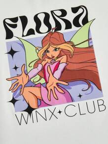 The Winx X SHEIN Tween Girl Magical Fairy Princess Print Casual Versatile Short Sleeve T-Shirt - Black - View 4