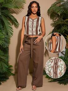 SHEIN SXY Vintage Patchwork Casual Handmade Crochet Short Vest With Embroidery Knit Top - Apricot - View 1