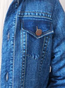 SHEIN 1 pieza Chaqueta de efecto denim con cuello forrado de lana térmica para niño, adecuada para otoño/invierno, uso al aire libre, calle y escuela