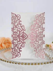 SHEIN 20 thiệp mời cưới thiết kế hoa hồng rỗng lấp lánh vàng kèm phong bì và thiệp RSVP, ruy băng buộc sẵn, dùng cho đám cưới, tiệc cô dâu, tiệc đính hôn, kỷ niệm quà tặng tuyệt vời nhất - Hồng - Xem 7