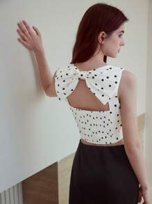 MOTF STUDIO POLKA DOT PRINT RUCHED BUST TANK TOP - White - View 6