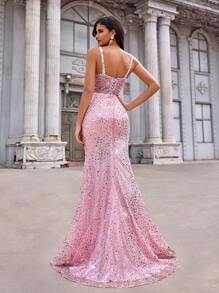 Aureia 优雅奢华的弹力亮片褶饰美人鱼裙，适合婚礼、派对、度假、舞会、正式活动、派对礼服、婚礼宾客礼服、晚礼服、长袍