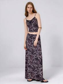 GENKIRA Conjunto de top con tirantes de encaje y estampado de leopardo y falda de línea A, moda callejera europea y americana, primavera/verano - Multicolor - Ver 3
