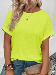 INAWLY Plus Size Dames Casual Losse Ronde Hals Top, Zomer