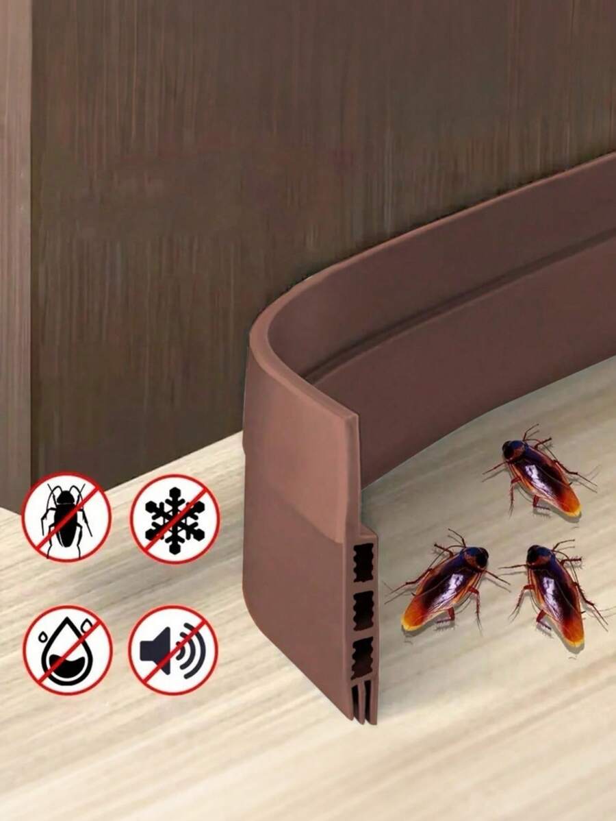 1m 3-Hole Self-Adhesive Door Bottom Seal Strip For Bedroom Door, Dustproof, Soundproof, Windproof, Suitable For Doors And Windows - Brown - View 1