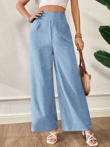 SHEIN Essnce 夏季度假休闲松紧腰阔腿裤