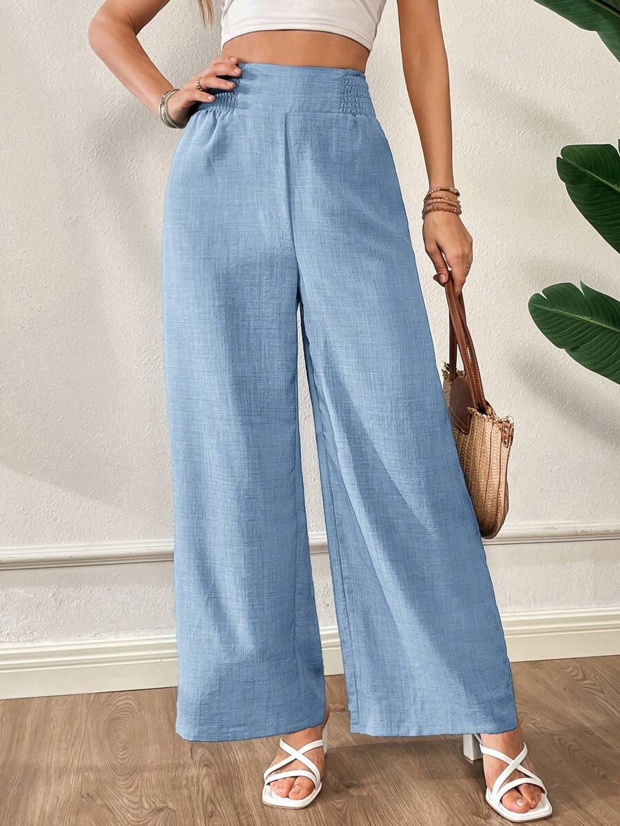 SHEIN Essnce 夏季度假休闲松紧腰阔腿裤