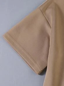 SHEIN 2025 夏季男童套装 SHINE 青少年春夏两件套男孩宽松落肩圆领短袖T恤和直筒长裤套装 | OEKO-TEX® | 上学和旅行 - 卡其色 - 查看 5