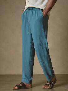 Manfinity VCAY Men's Woven Slim Fit Long Straight Casual Pants, Suitable For Daily Wear - Blue - View 1