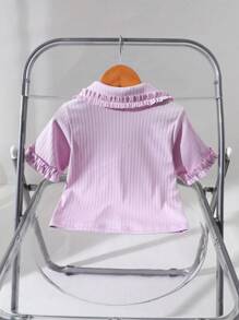 SHEIN 紫色罗纹紧身可爱少女上衣 - 淡紫色 - 查看 2