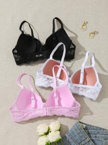 SHEIN 3pcs/Set Romantic Lace Supportive Adjustable Lingerie Bras, Sexy & Minimalist Design For Women
