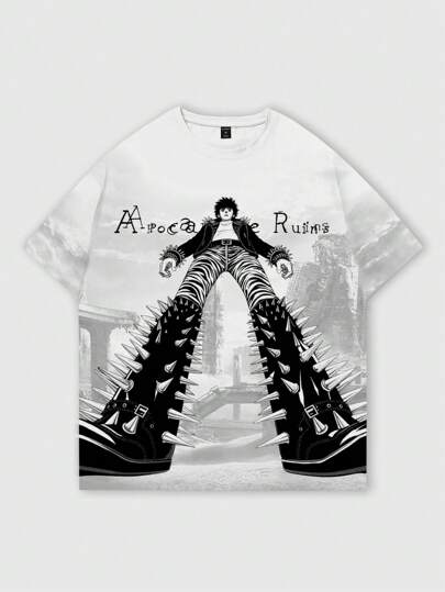 Street Life Men's Fashionable Anime Figure Print Short Sleeve T-Shirt, Summer