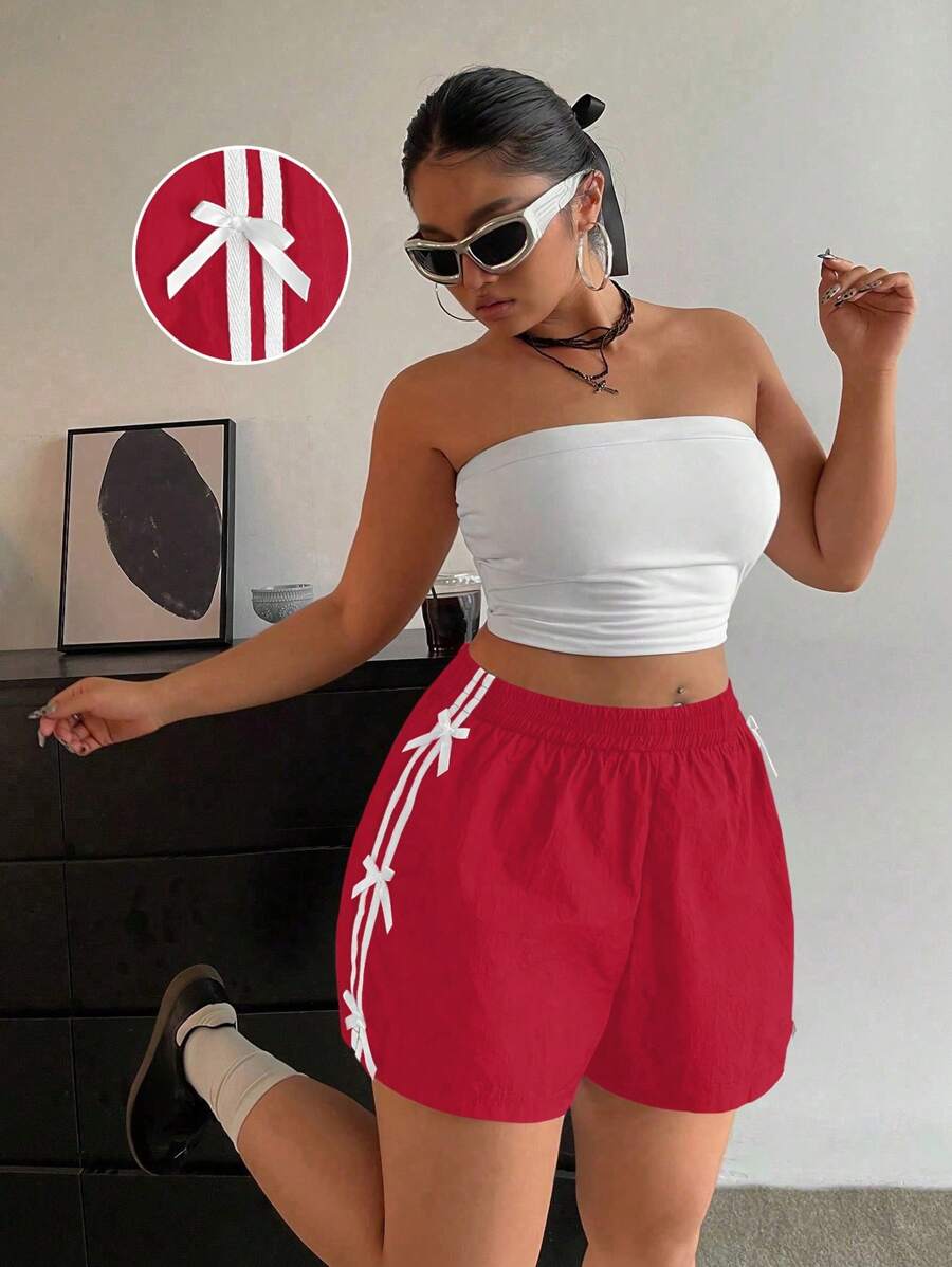 POPSWAY Plus Size Women Casual Summer Shorts - Red - View 1