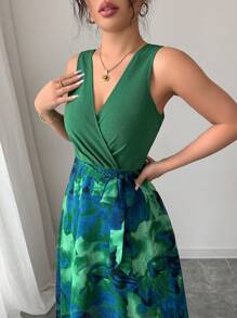 Selianne Abito elegante e romantico da donna, senza maniche, con scollo a V, in vita stretta, con stampa floreale - Multicolore - Visualizzare 6