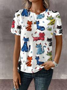 EMERY ROSE 女士修身简约趣味猫咪印花 T 恤