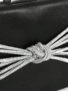 SHEIN Belle Fashion Elegant Rhinestone Decor Twist Knot Handle Handbag - Black - View 4