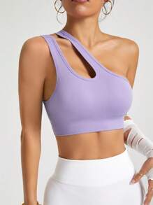 Easithlete Solid Color Backless Seamless Sports Bra - Purple - View 3