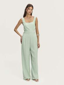 Nöista Pastel Green Jumpsuit With Adjustable Crisscross Straps And Straight-Leg Pants. Lightweight And Stylish, Perfect For Summer, Graduations, Or Bridal Occasions. - Beige - View 5