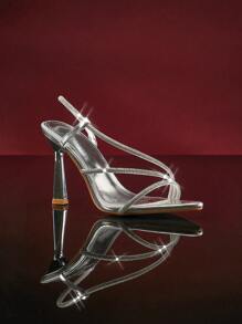 SHUZIA Women's Dressy Rhinestone Anke Strap Pointy Toe High Heels - Silver - View 2