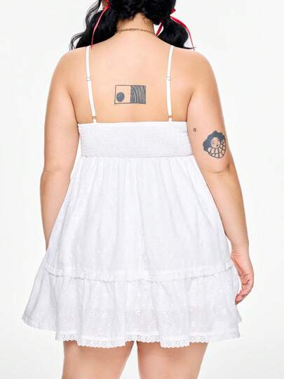 Kawaii Embroidered Fabric Pleated Bow Plus Size Dress