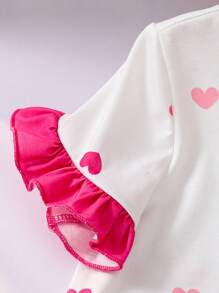 SHEIN Young Girl Round Neck Contrast Ruffle Cuff Short Sleeve Cartoon Pattern Cute Casual Nightgown - Pink - View 4