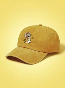 TOM & JERRY X SHEIN Cartoon Mouse Embroidered Brown Washed Baseball Cap - Yellow - View 2
