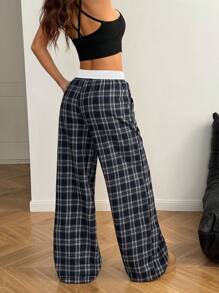 Coolane Women's Summer Streetwear Going Out Casual Loose Checked Wide Leg Pants