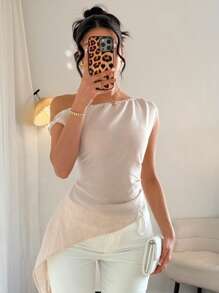 Chiquease Women's Elegant Solid Color Asymmetrical Hem Fitted Blouse Top